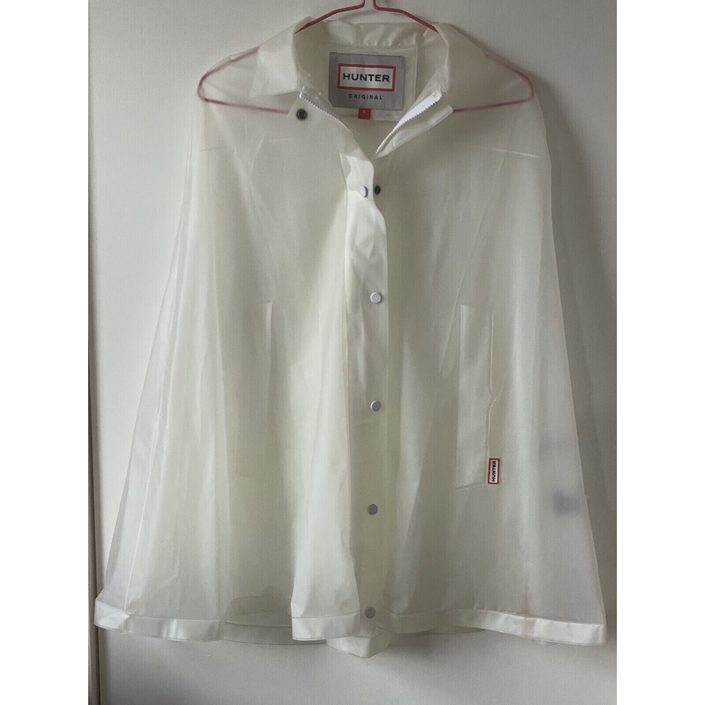 HUNTER ORIGINAL White Clear Polyurethane Collared Casual Rain Cape S